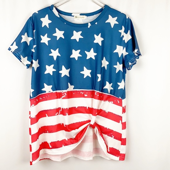 NWOT For G and PL American Flag Twist Knot Short Sleeve Top--XL - Picture 5 of 14